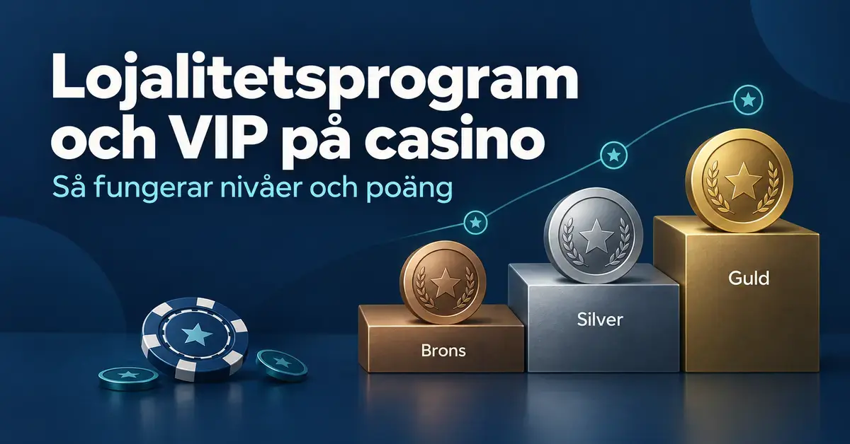 Illustration av casinots lojalitetsprogram med nivåerna Brons, Silver och Guld på en stigande trappa samt symboler för poäng.
